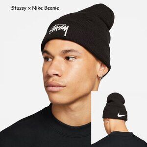 Nike x Stussy Beanie BLACK with white logo hat UNISEX